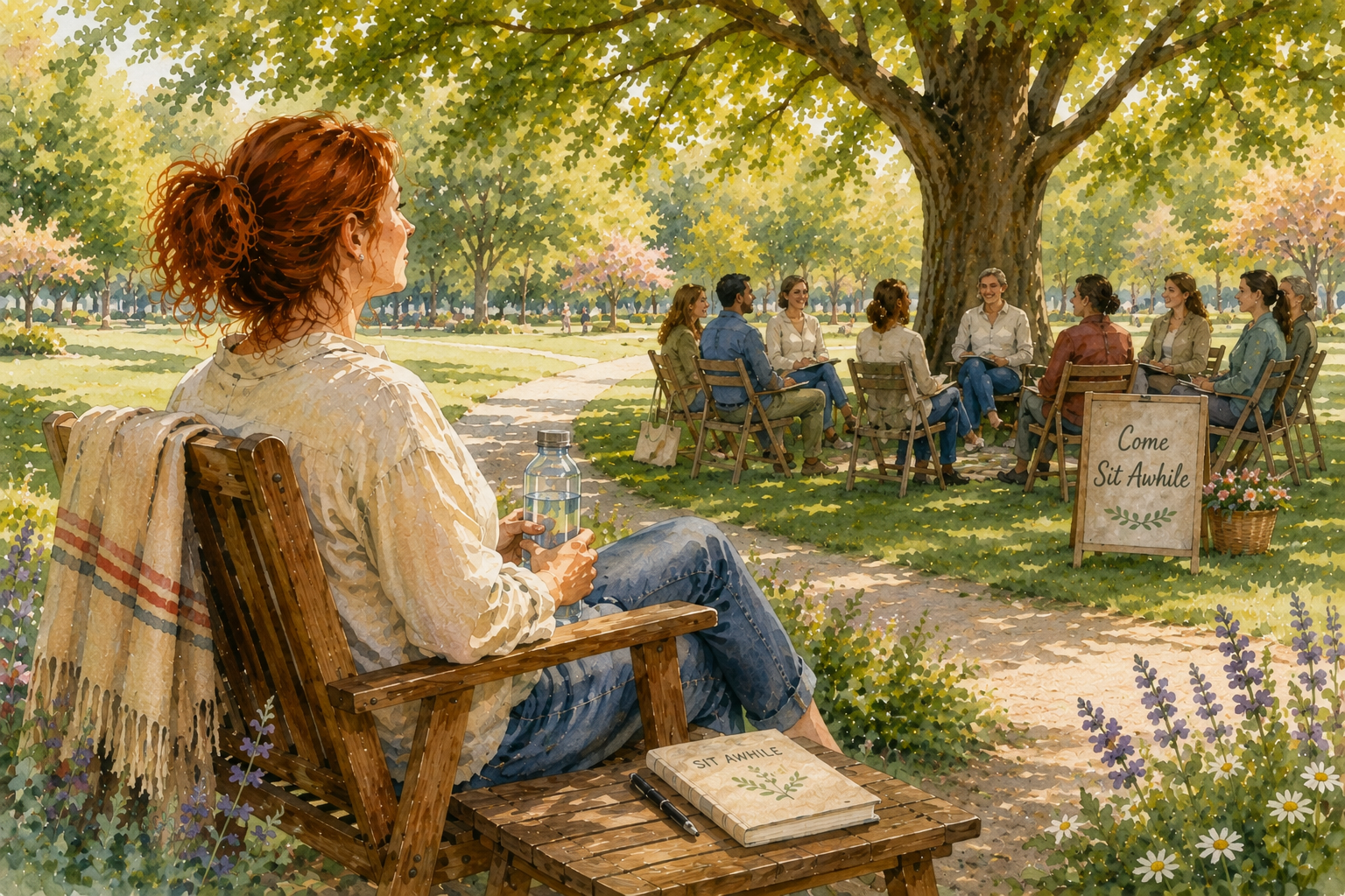 Sit Awhile welcome illustration.